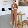 Moda coreana mulheres calça terno conjuntos de botão único blazer e calças ternos casuais negócios 2 peças escritório senhoras 210518