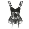 Noir Français Sexy Dentelle Avec Anneau En Acier Bustiers Lingerie Corset Hauts avec Panty Body Shaper Femmes Vêtements 2 Ensembles Taille M L Q08184603331