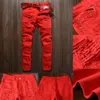 Qnpqyx Nuevo tamentista para hombres destruidos jeans rompeds blancos rojo de moda universitaria colegio de la pista delgada pantalones de mezclilla heterosexuales jean