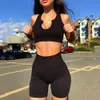 Ribbed Sports Outfit Shorts Set Seamless Yoga Workout Clothes For Women Gym Fitness Suit Sportswear Clothing Active Wear 210802