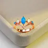 Wedding Rings Unique Style Female White Blue Fire Opal Ring Silver Color Rose Gold Jewelry Promise Love Engagement For Women