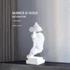 NORTHEUINS Resina 27 cm Il Silenzio È Oro Figurine Nordic Creativo No Say Maschera Statue Per Interni Home Office Desktop Art Decor 210924