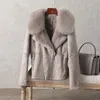 Women's Fur & Faux 2021 Genuine Leather Jacket Woman Short Style Coat With Collar Trim Rex Inner Warm Clothing
