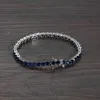 Bijoux Hip Hop de luxe européen, pavé rond bleu zircone cubique CZ glacé, Bracelet de Tennis pour femmes et hommes