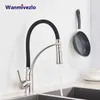 Brushed Nickel Rubber Kitchen Faucet Mixer Tap Rotation Pull Down Stream Sprayer Taps Cold Water Tap One Handle Kitchen Tap 210724