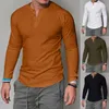 T-shirty męskie T-shirt z guzikami i guzikami Jednolity kolor Casual Okrągły dekolt Tunika z długim rękawem Topy