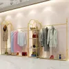 Clothing rack Commercial Furniture simple men's and women's store cloth display racks window gold iron floor clothes shelf can be customized