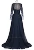 2022 blu navy velato maniche lunghe in chiffon abiti per la madre della sposa pietre di perline lunghezza del pavimento abiti da sera formali del partito BA916036088