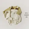 Koreaanse stijl schattige beer borduurwerk bretels bodysuits met hoed voor baby kinderen katoen overalls jumpsuits 210508