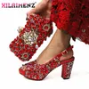 est mode italienska skor och väska uppsättning grossist röd färg för bröllopsskor och matchande handväska för kvinnor fest 210624