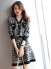 Vintage V Neck stickad gridjacka Cardigan Coat + Hight Waist Kjol Suit Vår Höst Office Lady Runway 2 Piece Set 210514