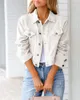 Kvinnors Jackor Kvinnor Plus Storlek Button Down Denim Jacket Oversized Distressed Långärmad Öppen Front Vintage Trucker Jean Coat Outerwear Tee