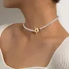 Semplici perle di cristallo nero collana di girocollo alla fibbia collana floreale corta per donne gioielli femminili bohémien y03096766070