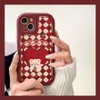 TPU Anti-knock Cherry Bear Red Lattice Pattern Leathern Telefonväska för 13 12 11 Pro Max iPhone7 / 8 Plus X XR XS Smartphone Cover Ny