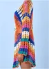 Crochet Coloré Tricoté Plage Cover Up Robe Tunique Courte Pareos Bikinis Robe De Bain Plage Beachwear Maillots De Bain Femme