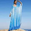 Bleu Kaftan Beach Coton Cover Up 2021 Été Femme Beachwear Tunique Oversize Bikini Cover-ups Robe de Plage Sarong # N774 Maillots de bain pour femmes