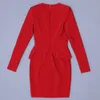 Darmowe lato damskie Elegancki Długi Rękaw O Neck Red Mini Bodycon Bandaż Sexy Party Dress Vestidos 210525