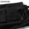 Gonthwidサイドバックルマルチポケット貨物ショーツメンズファッションカジュアルショートズボンストリートウェアヒップホップ弾性ウエストパンツ210713