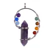 7 Chakra Hängsmycke Aura Behandling Drop Decoration Hexagonal Kolumn Healing Crystal Rolling Slipning Palm Gem Meditation Smycken