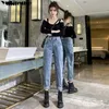 ハイウエストジーンズの女性プラスサイズストリートスタイルデニムパンツルーズコーティングされたビンテージウォッシュボーイフレンドの女性プラス210608