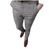 Повседневные брюки модные клетчатые брюки на молнии с принтом мужские бегуны 2020 мужские прямые деловые облегающие брюки мужские брюки плюс размер 2021 X0615