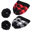 Mode rue Plaid femmes bonnet tricot chapeaux lapin fourrure pompon casquettes automne hiver extérieur décontracté dames chapeau chaud