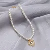 Retro menina palácio oco amor cruz pingente pérola colar chocker clavícula cadeia colares jóias para as mulheres contas