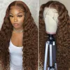 Kinky Curly 360 Lace Frontal Brazilian Wigs For Black Women Brown Deep Wave Synthetic Wig With Baby Hair Blenched Knots