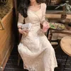 Fairy Vintage Dress Women Evening Party Elegant Midi Dress Kvinna Broderi Blommig Designer One-Piece Drees Korean Summer 210325