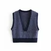 Zevity Women Fashion V Neck Patchwork Stickning Vest Jacka Kontor Ladies Ärmlös Casual Slim Waistcoat Chic Tops S416 210603