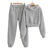 Duas peças Set Mulheres Manga Longa Com Capuz Hoodie Capuz Calças Calças Jogging Femme Hoodies TRACKSUITS 210521