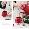 Tazza per albero di Natale 3D Tazza per caffè al latte in ceramica creativa di grande capacità con coperchio Cucchiaio Coppia tazze Regalo di Natale w-01249