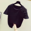 3D Casual Flower T Shirt Kvinnor Sommar O-Neck Kortärmad Tees Cotton Ladies Toppar 210623