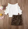 Criança bebê menina conjuntos cor sólida manga comprida cabelo camisola de bola tops leopard impressão tutu saia 2pcs roupas roupas roupas