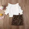 Set di abbigliamento per bambina bambina tinta unita manica lunga palla per capelli maglione top gonna tutu stampa leopardo 2 pezzi abiti abiti