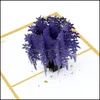Hälsning händelse festliga tillbehör hem trädgårdsgröna kort 3d laser cut handgjorda lila wisteria sinensis papper kort lärare dag mammor t