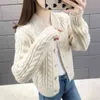 Spring College Style Kwiat Druku Knitalizowane Doat Loose Retro V-Neck Słodkie światło Zielone Sweter Cardigan Bluzka Dorywczo Sekcja 210427