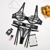 2021 Sexy Set für Damen, klassische Stickerei, Spitzennähte, Unterwäsche, geraffter BH, Strumpfband und Höschen mit dünnem Abschnitt, erotische Dessous 4,5