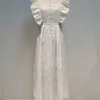 GetSpring Femmes Robe Broderie Manches courtes Maxi ES Volants Cordon Blanc Grand Ourlet Taille Haute Vintage ES 210601