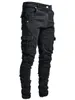 Jeans homme pantalon décontracté coton Denim pantalon Multi poche Cargo hommes mode Style crayon poches latérales 271C