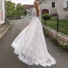 New Lace Long Sleeve Wedding Dress 2021 Bridal Light Champagne V-neck Backless Beach Bride Gown Vestidos De Noiva Mairage