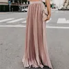 Geplooide chiffon hoge taille vrouwen maxi rokken vloer lengte solide lange rok dames 2021 losse groene zwarte roze bodems vrouw 210324