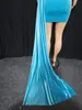 Été femmes maille strass Transparent Mini robe bleu velours formation Wrap hanches Bar soirée chanteur hôte scène Costume