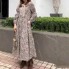 Japonia Styl Slim Talii Suknie Stojak Neck Chic Floral Print Design Kobieta Dress Elegancki Temperament Single Breasted Vestidos 210525