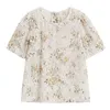 Yitimuceng Blusa con estampado floral Camisas de mujer Suelta Recta O-cuello Albaricoque Ropa Verano Coreano Moda Bohemia Tops 210601