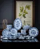 Set di stoviglie all'ingrosso 80 pezzi Set di stoviglie in ceramica blu e bianca per imitazione della dinastia Yuan in porcellana da collezione