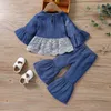 Ensembles de vêtements pour enfants tenues pour filles enfants manches évasées hauts en dentelle + pantalons évasés 2 pièces/ensemble printemps automne mode Boutique vêtements pour bébé