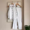 NHKDSASA PAJAMA SETS FÖR KVINNA Sommar 2 Pieces Vit Nattklänning Långärmade T-shirts Pants Homewear Women Pajama Sleepwear L X0526