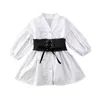 Vêtements de printemps pour enfants, robe chemise blanche avec ceinture, manches longues, en coton, pour enfants en bas âge de 4 5 6 7 8 9 10 11 ans, G1218, 2021