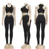 Hot Sell Letter Print Tracksuits For Women Sleeveless Crop Top And Sports Pants Casual Brand 2 Piece Sets J2377